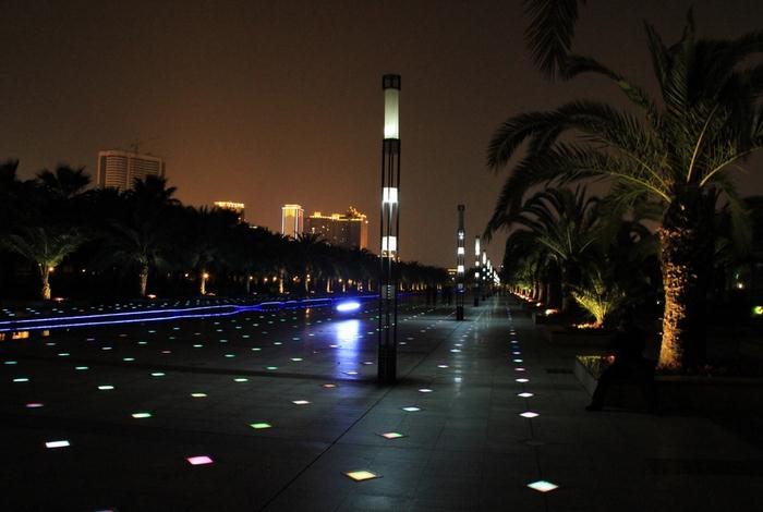 城市公園庭院景觀燈夜景效果照片