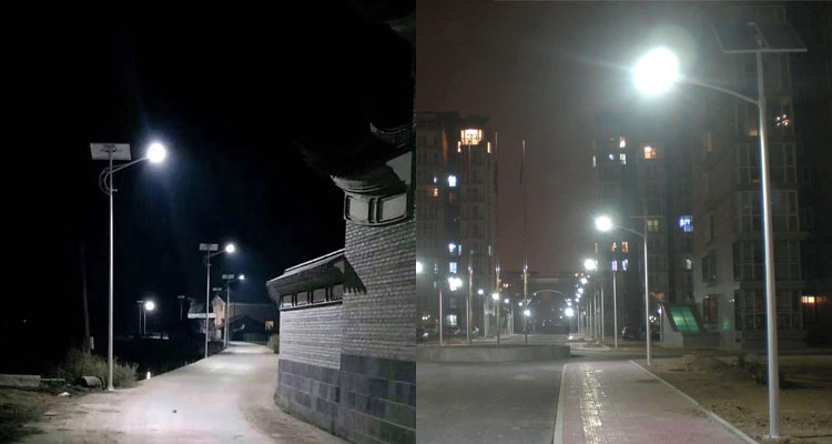 6米太陽(yáng)能路燈夜間亮燈效果實(shí)拍圖片