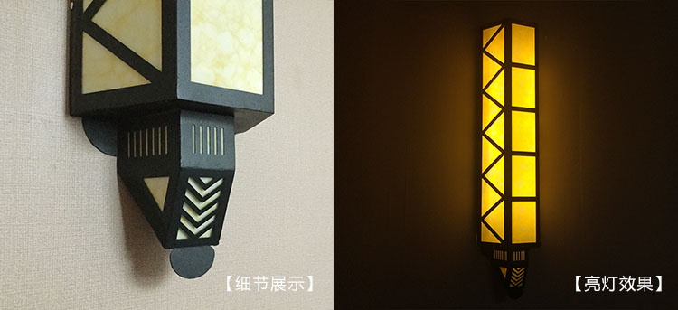 (QDQBD-YS013)戶外仿云石中式壁燈細(xì)節(jié)展示與亮燈效果圖片